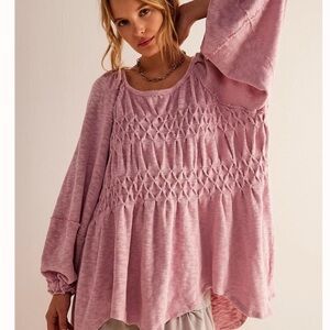 We The Free Free People Mauve Textured Oversized Balloon Sleeve Boho Relaxed M/L